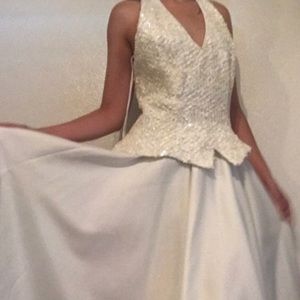 Dave & Johnny White Sequin Ballgown